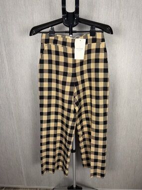 Sezane Women’s Black & Tan Checked Trousers Size 38 = US size 6